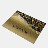 Elegante schwarze und goldene Damasken mit Silbera Fußmatte (Schrägansicht)