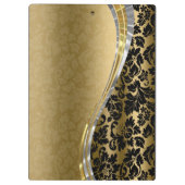 Elegante schwarze und goldene Damasken mit Silbera Klemmbrett (Rückseite)