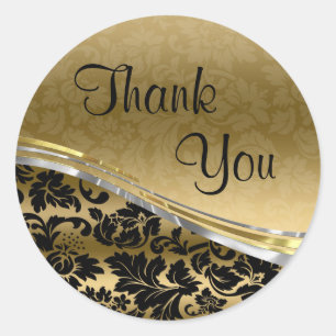 Elegante schwarze und goldene Damasken mit Silbera Runder Aufkleber