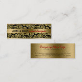 Elegante schwarze und goldene Damasken und Streife Mini Visitenkarte (Vorne/Hinten)
