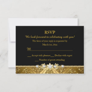 Elegante schwarze und goldene Damast-RSVP Einladung