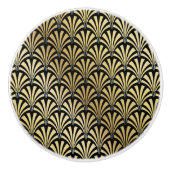 Elegante, schwarze und goldene Déco-Schubknöpfe - Keramikknauf (Vorderseite)