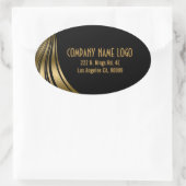 Elegante schwarze und goldene, dynamische Streifen Ovaler Aufkleber (Tasche)