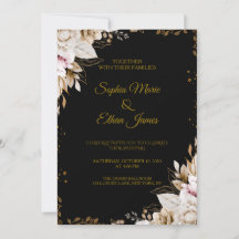 Elegante schwarze und goldene florale Hochzeitsein