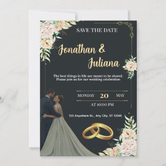 Elegante schwarze und goldene florale Save-the-Dat Einladung