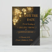 Elegante schwarze und goldene florale Save-the-Dat Save The Date (Stehend Vorderseite)