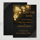 Elegante schwarze und goldene florale Save-the-Dat Save The Date (Vorne/Hinten)