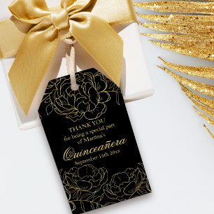 Elegante schwarze und goldene florale Skizze Quinc Geschenkanhänger