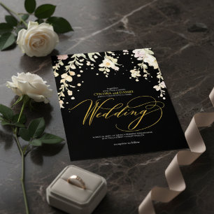 Elegante schwarze und goldene florale Wasserfarben Einladung
