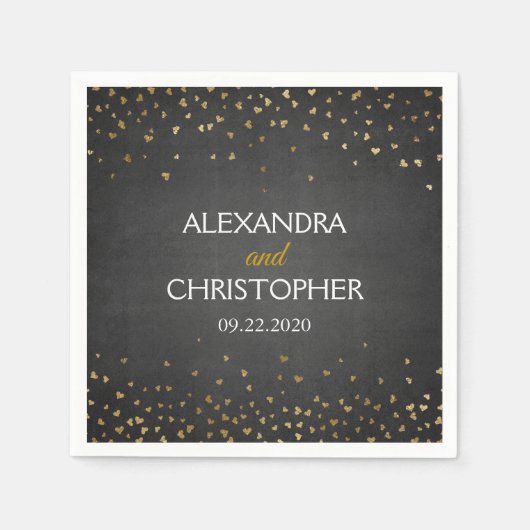 Elegante Schwarze und goldene Foil Confetti Serviette (Vorderseite)