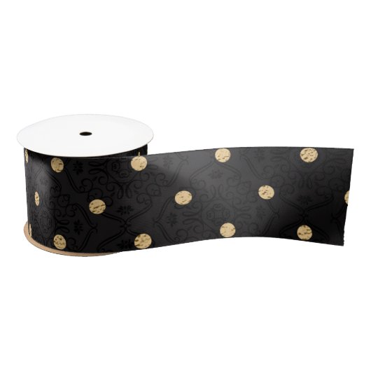 Elegante schwarze und goldene Foil Polka Dots Satinband (Spule)