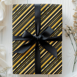 Elegante schwarze und goldene Folienstreifen Geschenkpapier