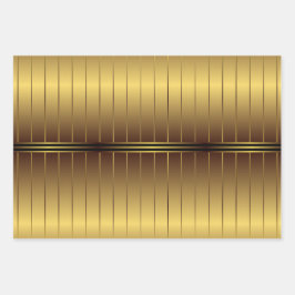 Elegante schwarze und goldene geometrische Streife Geschenkpapier Set