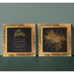 Elegante schwarze und goldene Glitter 30. Geburtst Einladung