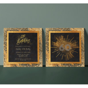 Elegante schwarze und goldene Glitter 60. Geburtst Einladung