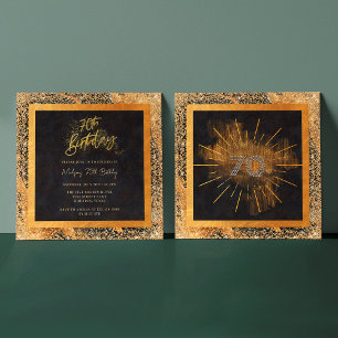 Elegante schwarze und goldene Glitter 70. Geburtst Einladung
