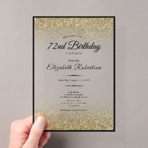 Elegante schwarze und goldene Glitter 72. Geburtst Acryleinladungen