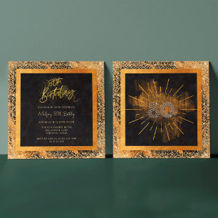Elegante schwarze und goldene Glitter 80. Geburtst Einladung