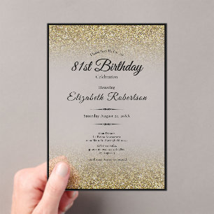 Elegante schwarze und goldene Glitter 81. Geburtst Acryleinladungen