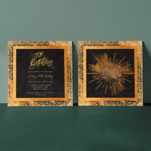 Elegante schwarze und goldene Glitter 90. Geburtst Einladung