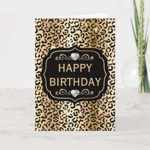 Elegante schwarze und goldene Glitter-Leopardenfle Karte