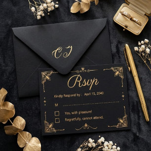 Elegante schwarze und goldene glitzernde Blumenhoc RSVP Karte