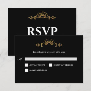 Elegante schwarze und goldene gotische Hochzeits-R RSVP Karte
