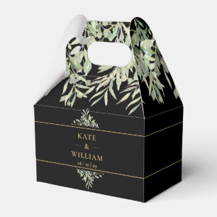 Elegante schwarze und goldene Grünzeug-Hochzeits- Geschenkschachtel
