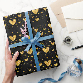 Elegante schwarze und goldene Herzen Valentinstag Geschenkpapier