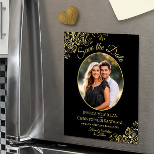 Elegante schwarze und goldene Hochzeit - Foto zur  Magneteinladung