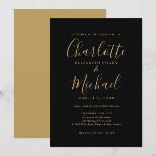 Elegante schwarze und goldene Hochzeit mit Untersc Einladung