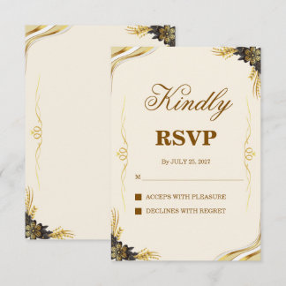 Elegante schwarze und goldene Hochzeit RSVP Karte