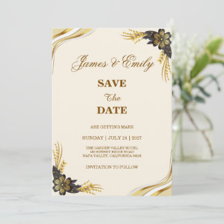 Elegante schwarze und goldene Hochzeit Save The Date