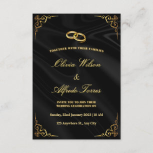 Elegante schwarze und goldene Hochzeitseinladung Begleitkarte
