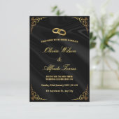 Elegante schwarze und goldene Hochzeitseinladung Begleitkarte (Stehend Vorderseite)