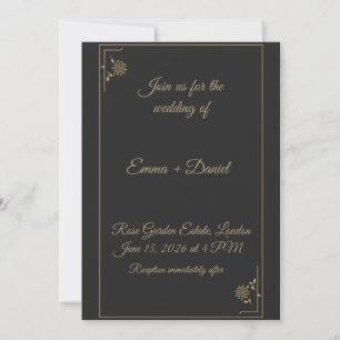 Elegante schwarze und goldene Hochzeitseinladung Einladung