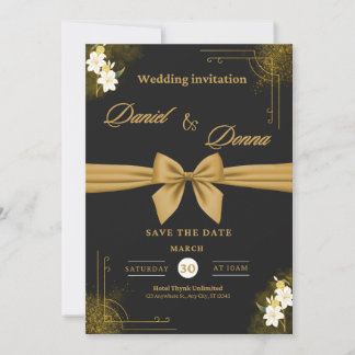 Elegante schwarze und goldene Hochzeitseinladung | Einladung