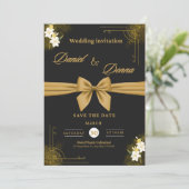 Elegante schwarze und goldene Hochzeitseinladung | Einladung (Stehend Vorderseite)