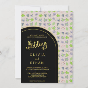 Elegante schwarze und goldene Hochzeitseinladung i Einladung