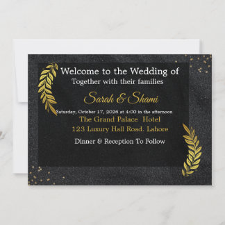 Elegante schwarze und goldene Hochzeitseinladung m Einladung