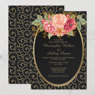 Elegante schwarze und goldene Hochzeitseinladung m Einladung
