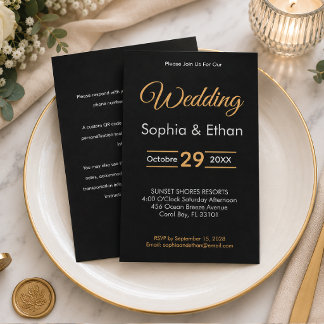 Elegante schwarze und goldene Hochzeitseinladung RSVP Karte