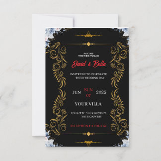 Elegante schwarze und goldene Hochzeitseinladung RSVP Karte
