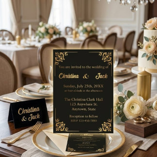 Elegante schwarze und goldene Hochzeitseinladungsk Einladung