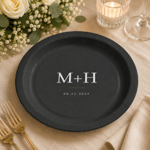 Elegante schwarze und goldene Hochzeitsfeier Pappteller