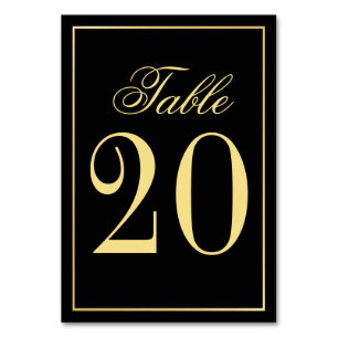 Elegante schwarze und goldene Hochzeitstisch-Numme Tischnummer