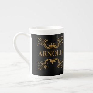 Elegante schwarze und goldene Krone Initialen Porzellantasse