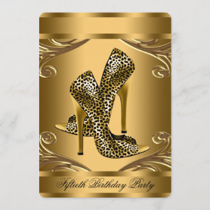 Elegante schwarze und goldene Leoparden-Schuh-Gebu Einladung