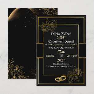 Elegante schwarze und goldene luxuriöse Blumenhoch RSVP Karte