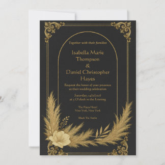 Elegante schwarze und goldene Luxus-Hochzeitseinla Einladung